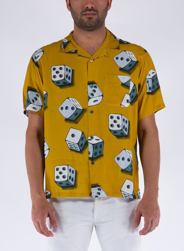Mustard Yellow Short Sleeve Shirt With Dice Print